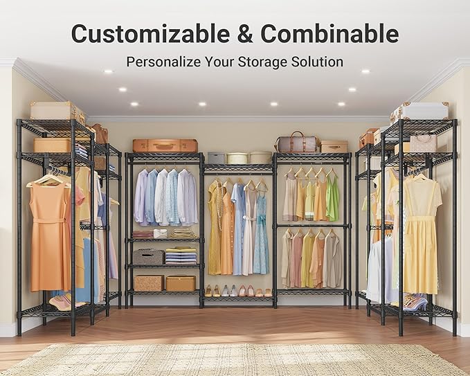 VIPEK V5 Plus Large Portable Closet Rack Freestanding Wardrobe Closet, Multi-Functional Clothes Rack Heavy Duty Metal Clothing Rack for Hanging Clothes, 85.4" L x 15.7" W x 76.4" H, Black