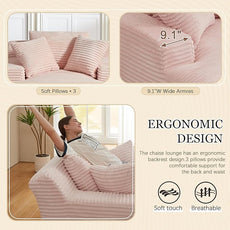Chaise Lounge Chair Indoor, 50 Inch Oversized Corduroy Upholstered Boneless Sofa Bed, Deep Seat Sleeper Couch Reading Chairs, Cloud Sofas Couches for Living Room (Pink, 50