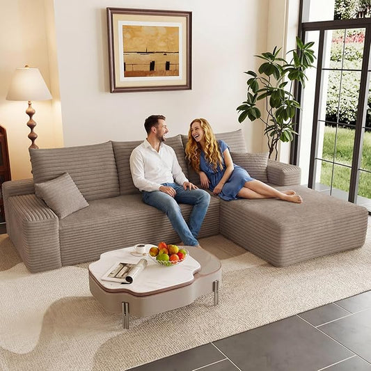 95" Modular Sectional Couch, Boneless L Shaped Cloud Sofa with Chaise Lounge, Corduroy Upholstered Couches Memory Foam Deep Seat, No Assembly Required, Ideal for Living Room(Camel, Right Facing)