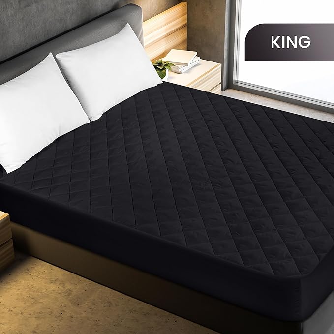 Utopia Bedding Quilted Fitted Mattress Pad, King Size, Elastic Fitted Mattress Topper Protector and Cover with Deep Pocket Stretches up to 16 Inches, Machine Washable (Black)