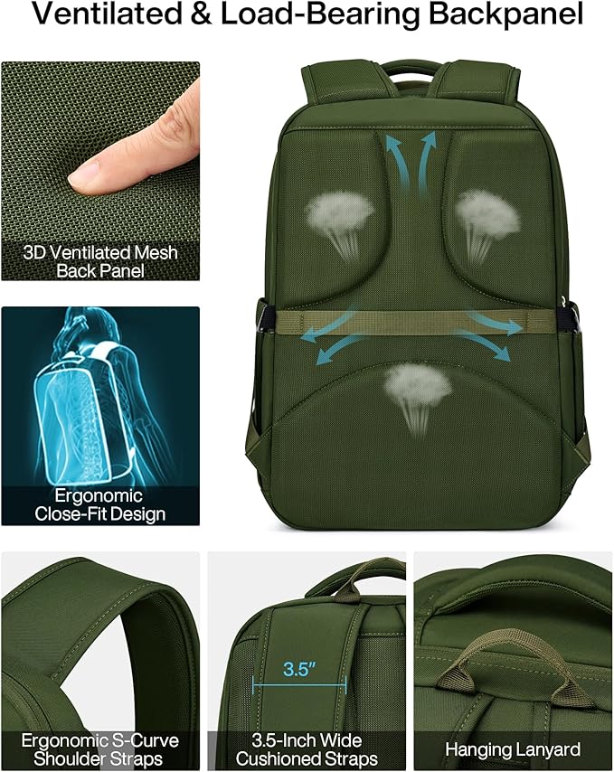 MILADA Expandable Travel Backpack 28L to 39L, TSA-Approved Carry On Backpack with 17 Inch Laptop Compartment, School Business Work Backpack for Men & Women, Green
