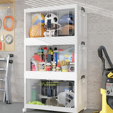 OlarHike 97QT Stackable Storage Bins with Lids - Folding Storage Box with Doors and Wheels, Collapsible Plastic Storage Drawers for Closets, 3 Pack Cubes, Christmas Gifts for Family