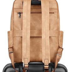 MASINTOR 15.6 inch PU Leather Laptop Backpack Purse for Women, Large College Casual Backpack Travel Bag Retro Camel