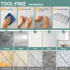 Veken Adhesive Shower Caddy 5-Pack,Heavy Weight Bearing,Large Wall Mounted Shower Shelves Rack,Organizer Storage Accessories with Soap Dish&Toothbrush Holder,Ideal for Bathroom,Home&Kitchen,Silver