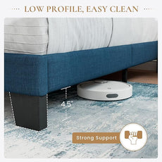 SHA CERLIN Full Platform Bed Frame with Upholstered Fabric Headboard, Mattress Foundation with Strong Wooden Slats Support, No Box Spring Needed, Blue