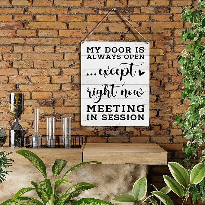 Office Door Hanger, Meeting in Session Sign, Office Door Do Not Disturb Sign, Wooden Hanging Plaque 10 x 8 Inch, For Office Bedroom Living Room Home Decor Gifts