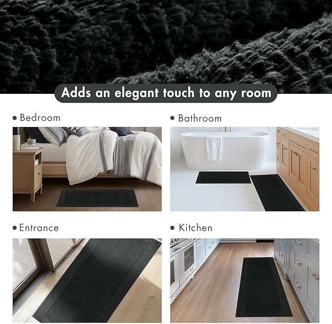 Madison Park Splendor Reversible 100% Cotton Tufted Bathroom Rug-3000 GSM Hotel Quality Luxurious Plush Medium Pile Bath Mat Absorbent, Quick Dry, Shower Room Décor, 17x24 Black