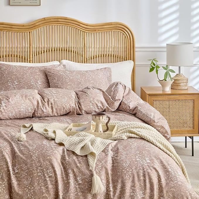 MKXI Vintage Comforter Set Full Size Wildflower Comforter Set Floral Bedding Set Brown Floral Duvet Comforter Microfiber Bed Set Soft Reversible Design Farmhouse Comforter Khaki