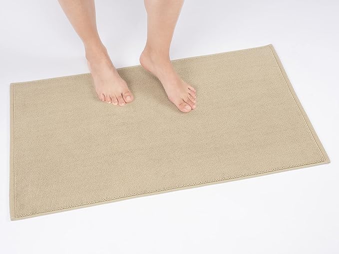 Cotton Paradise 100% Cotton Non Slip Bath Mats for Bathroom, 20x34 inch Soft Absorbent Quick Dry Machine Washable Floor Bath Mat, Beige Bath Rug