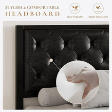 SHA CERLIN Twin Size Metal Platform Bed Frame, PU Leather Upholstered Button Tufted Headboard, Mattress Foundation with 12.4” Under-Bed Storage, Noise-Free, Easy Assembly, No Box Spring Needed, Black