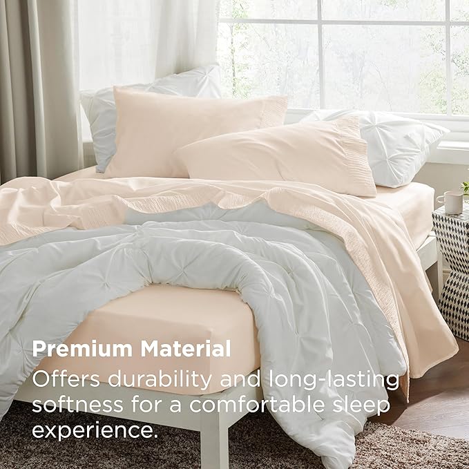 Bedsure California King Sheet Sets - 4 Pieces Soft Cal King Sheets - Breathable & Cooling - Hotel Luxury - Easy Care Polyester Microfiber Bedding for Women, Men, Light Beige
