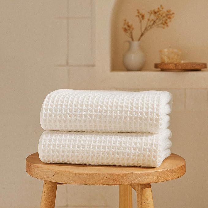 Italic Sedona Waffle Bath Sheets, 410 GSM 100% Cotton, Set of 2, Oversized Towels, Ultra Soft & Absorbent, Lightweight Spa Towels, White