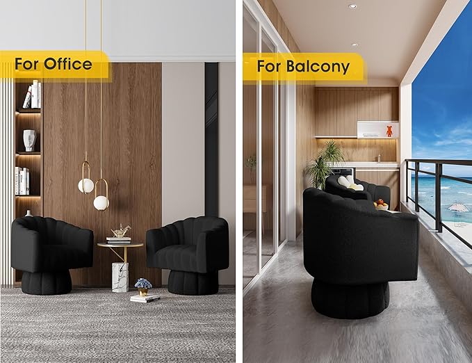 360 Degree Sherpa Swivel Cuddle Barrel Accent Sofa Chairs, Round Teddy Armchairs with Wide Upholstered, Furry Boucle Reading Chair for Living Room, Bedroom, Office, Waiting Rooms (Black)