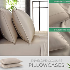 Pure Bamboo King Sheets, Genuine 100% Organic Viscose Derived from Bamboo Bed Sheet Set, Luxuriously Soft & Cooling, Double Stitching, 2 Year Quality Promise (King, Sand)