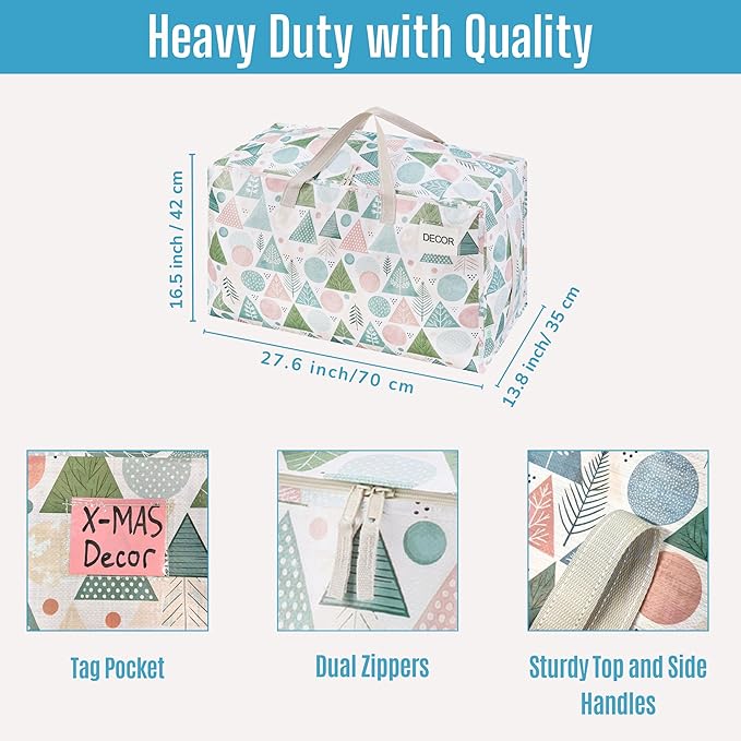 VENO 2 Pack Moving Bags and Large Christmas Decoration Storage Bins with lids. Alternative to Moving Boxes, Packing Supplies for College. Heavy Duty Totes (Pastel Forest, 2 Pack)