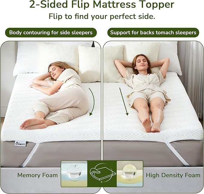 Memory Foam Mattress Topper, 4 inch King Mattress Topper with Removable Soft Cover, Bed Topper for Dorm, Travel, Guest Mat, Non-Slip Design & Pressure Relief Back Pain, White