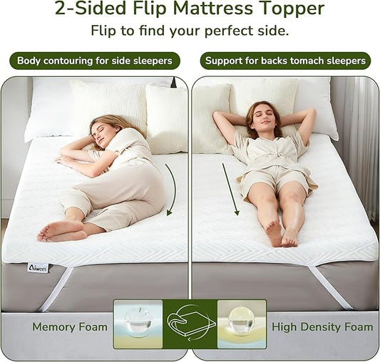3 Inch Memory Foam Mattress Topper - Queen Mattress Topper with Cover, Mattress Pad for Pressure Relief, Premium Soft Cooling Sleep Bed Topper, Non-Slip Design