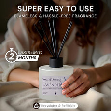 Soul & Scents Reed Diffuser Set – Lavender | 7.43 oz Refillable Scented Oil with 6 Fiber Sticks | Long-Lasting Home Fragrance & Air Freshener for Bedroom, Bathroom, Office | Gift & Décor Piece