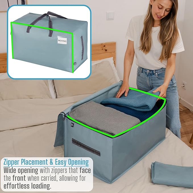 VENO 6 Pack Moving Bags and Large Christmas Decoration Storage Bins with lids. Alternative to Moving Boxes, Packing Supplies for College. Heavy Duty Totes (Light Blue Matte, 6 Pack)