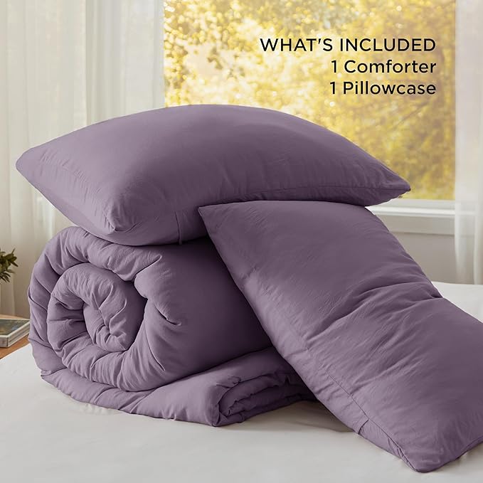 Bedsure Twin/Twin XL Comforter Set, Grayish Purple Soft Prewashed Bedding for All Seasons, 2 Pieces GentleSoft™ Down Alternative Bed Set, 1 Lightweight Comforter (68"x88") and 1 Pillowcase (20"x26")