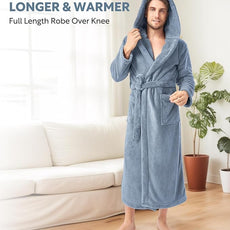 DAVID ARCHY Men's Hooded Robe Soft Coral Fleece Microfiber Bathrobe