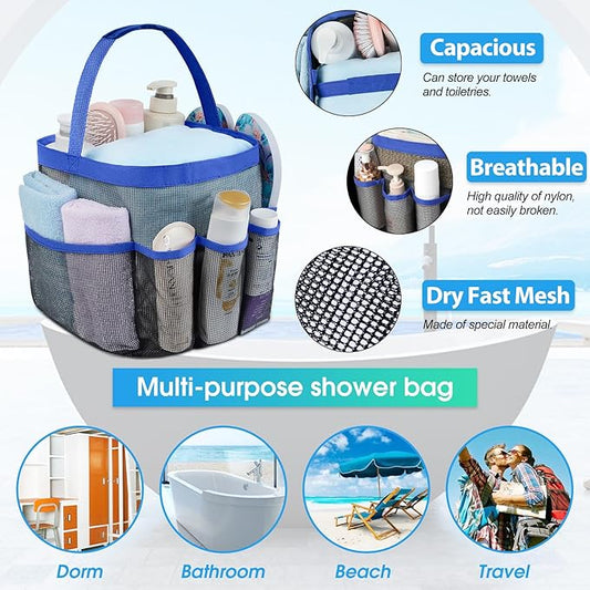 Attmu Mesh Shower Caddy Portable for College Dorm Room Essentials with 8 Pockets, Hanging Shower Caddy Dorm Basket, Quick Dry Shower Bag for Bathroom