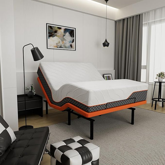 ESHINE Adjustable Bed Frame with Matt Queen(Medium Soft), Memory Foam Hybrid 14 Inch Matt, Bluetooth App Control, Wireless Remote, 5 Minutes Installation, Head and Foot Incline, 2000 Series