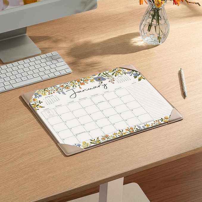 Desk Calendar 2026 with Desktop Mat, Cabbrix Large Desk Pad Calendar 15 x 12 Inch Runs From January 2026 to June 2027, Floral Design Calendar 2026 for Home School and Office (Apricot)