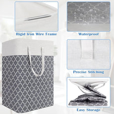 BlissTotes 3-Pack Laundry Basket, Freestanding＆Waterproof Laundry Hamper, Collapsible Tall Clothes Hamper with Easy Carry Handles for Clothes, Towels in the Family and Dorm,Clover Grey,75L