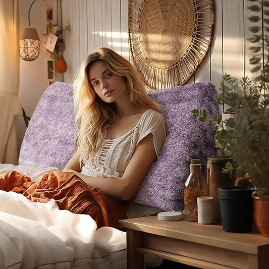 14LB Thickened Wedge Pillow Headboard Body Positioner Bed Wedge Pillow Backrest Support Triangular Headboard Pillow for Sleeping with Side Pocket Velvet Positioning Support Rabbit Purple Queen