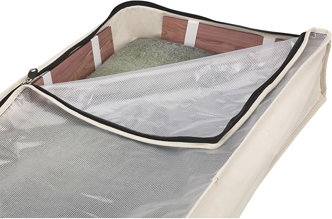 Household Essentials Cedarline Under Bed Storage Bag, Heavy-Duty Cotton Canvas, Textured PEVA Top with Durable 3-Sided Zipper, Front Handles, Foldable, Space-Saving, Natural