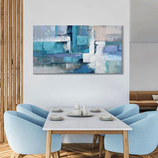 AJAZIKO Blue Abstract Canvas Wall Art - Modern Wall Decor, Living Room & Office Decor, Artwork for Bedroom