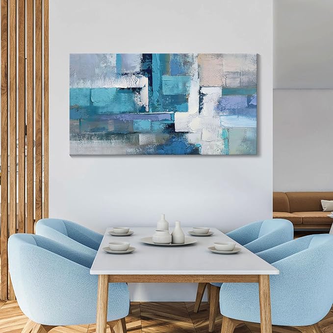 AJAZIKO Blue Abstract Canvas Wall Art - Modern Wall Decor, Living Room & Office Decor, Artwork for Bedroom