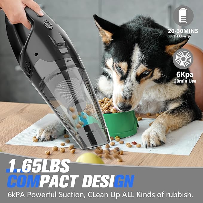 Handheld Vacuum Cordless Rechargeable 3-in-1, Car Vacuum Portable Cordless with USB Charge, Handheld Vacuum with LED Light, HEPA Filter, 1.65LBs Lightweight Vacuum Cleaner for Dust, Pet Hair