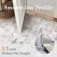 10x12 Area Rug Beige Blue Abstract Living Room Bedroom Washable Carpet Neutral Modern Non Slip Soft Low Pile Large Throw Rug for Dining Room Kitchen Office