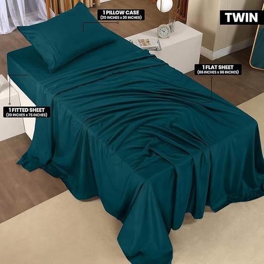 Utopia Bedding Twin Bed Sheets Set - 3 Piece Bedding - Brushed Microfiber - Shrinkage and Fade Resistant - Easy Care (Teal Green)