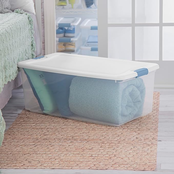 Sterilite 8-Pack Latching Box, Under Bed Storage Bins with Lids, Clear Plastic, 106 Quart - Heavy-Duty Organizing Containers for Closet, Bathroom, and Office