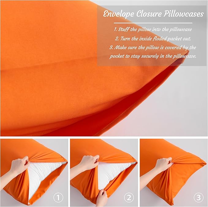 NTBAY King Pillow Cases Set of 2, 2 Pack Brushed Microfiber 20x40 Pillow Cases, Soft, Wrinkle, Fade, Stain Resistant Orange Pillow Cases with Envelope Closure, 20x40 Inches, Orange