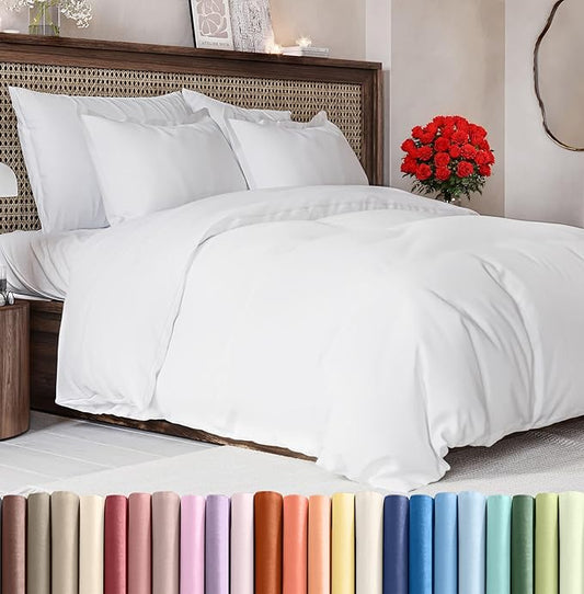 Duvet Cover Oversized King Size Set - Extra Soft Duvet Cover 120 x 98 with 2 Pillow Sham - Hotel Luxury, Easy Care & Fade Free with Zipper Closures & Ties - Comfy, Cozy Breathable Bedding Set (White)