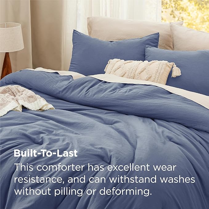 Bedsure King Size Comforter Set, Blue Soft Prewashed Bedding for All Seasons, 3 Pieces GentleSoft™ Warm Down Alternative Bed Set, 1 Lightweight Comforter (104"x90") and 2 Pillowcases (20"x36")