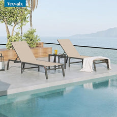 Foldable Pool Lounge Chairs, Aluminum Chaise Lounge Outdoor with 5 Positions Recliner - Free Assembly - Patio Lounge Chair for Poolside, Beach (Khaki)