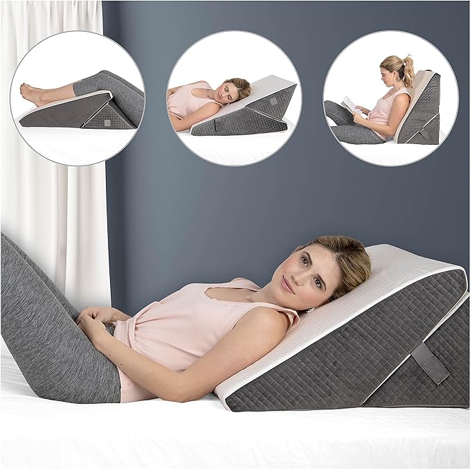 Kolbs Memory Foam Adjustable Bed Wedge Pillow - Wedge Pillow Set for After Surgery - 9 and 12 inch Height Plush Velvet Cover Multi Use for Sleeping and Acid Reflux (Adjustable Height)