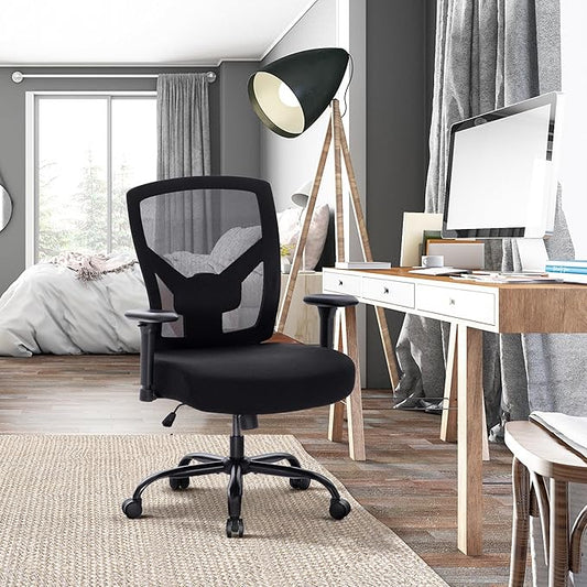ALPHA HOME Heavy Duty Office Chair Ergonomic, Mid Back Mesh Computer Chair with Lumbar Support, Desk Chair Adjustable Armrest & Seat Cushion, SGS Certified