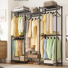 SONGMICS Heavy-Duty Clothes Rack, Garment Rack, Portable Closet, 56.9-Inch Wide Clothing Rack, with Adjustable Mesh Shelves and Hanging Rails, Ink Black ULGR432B01