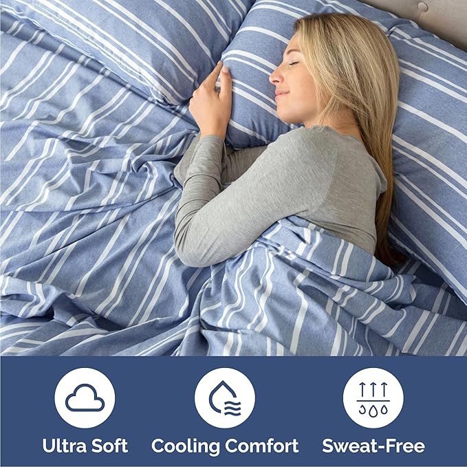 Cal King 6 Piece Sheet Set - Cooling and Breathable Bed Sheets - Hotel Luxury Bed Sheets for Women, Men, Kids & Teens - Deep Pockets - Easy Fit - Soft and Wrinkle Free - Cal King Blue Stripes Sheets
