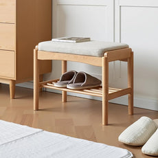 Solid Wood Shoe Bench Assembled, Shoe Rack Bench with Cushion for Entryway, Living Room, Bedroom, Hallway, 11.8