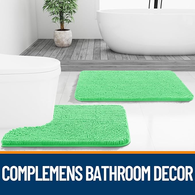 OLANLY Bathroom Rugs 36x24, Extra Soft Absorbent Chenille Bath Rugs, Rubber Backing Quick Dry, Machine Washable Bath Mats for Bathroom Floor, Tub and Shower, Home Decor Accessories, Mint Green