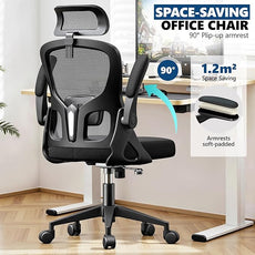Ergonomic Office Chair - High Back Mesh Computer Desk Chair with Adjustable Lumbar Support & Headrest, Flip-Up Armrests, Tilt Function - Perfect for Gaming, Work, and Study -Black