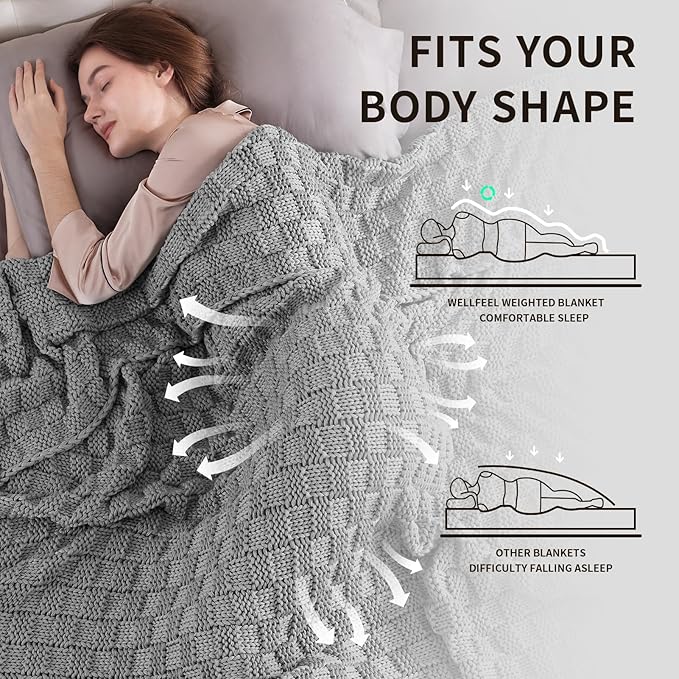 Knitted Weighted Blanket for Adult, No Beads Heavy Blanket 48” x 72'' 12lbs, Breathable Chunky Knit Blanket, Cooling Weighted Blanket for Hot Sleepers, Christmas Home Decor (Light Grey)
