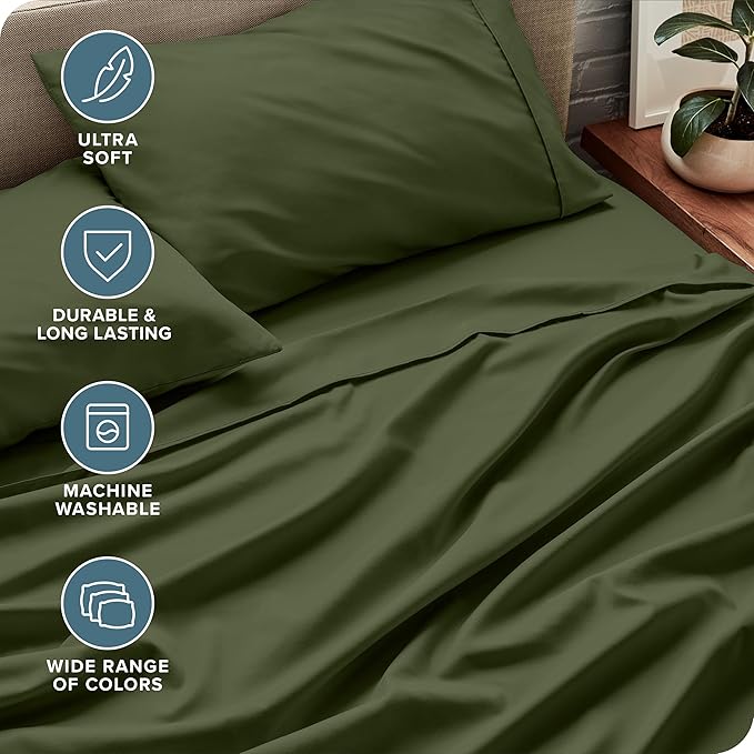 Bare Home King Sheet Set - Luxury 1800 Ultra-Soft Microfiber King Bed Sheets - Double Brushed - Deep Pockets - Easy Fit - 4 Piece Set - Bedding Sheets & Pillowcases (King, Cypress)